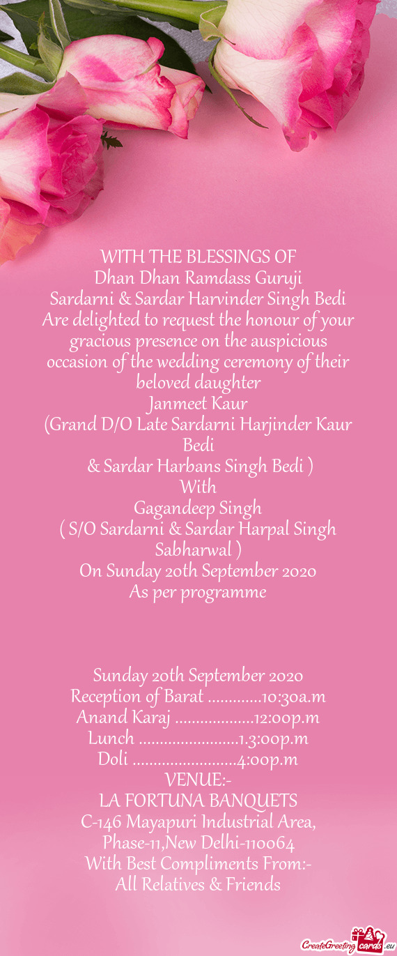 ( S/O Sardarni & Sardar Harpal Singh Sabharwal )