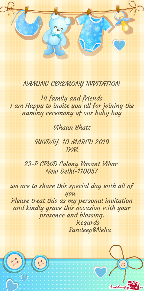 10 MARCH 2019
 1PM
 
 23-P CPWD Colony Vasant Vihar 
 New Delhi-110057
 
 we are to share this spec