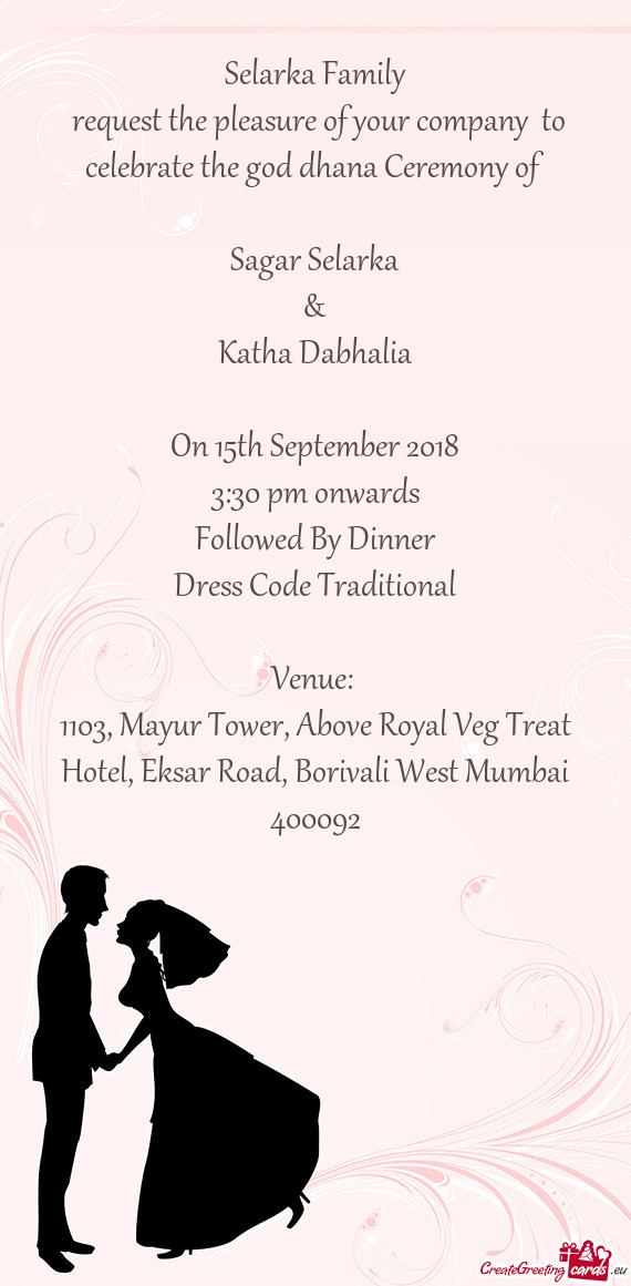 1103, Mayur Tower, Above Royal Veg Treat Hotel, Eksar Road, Borivali West Mumbai 400092