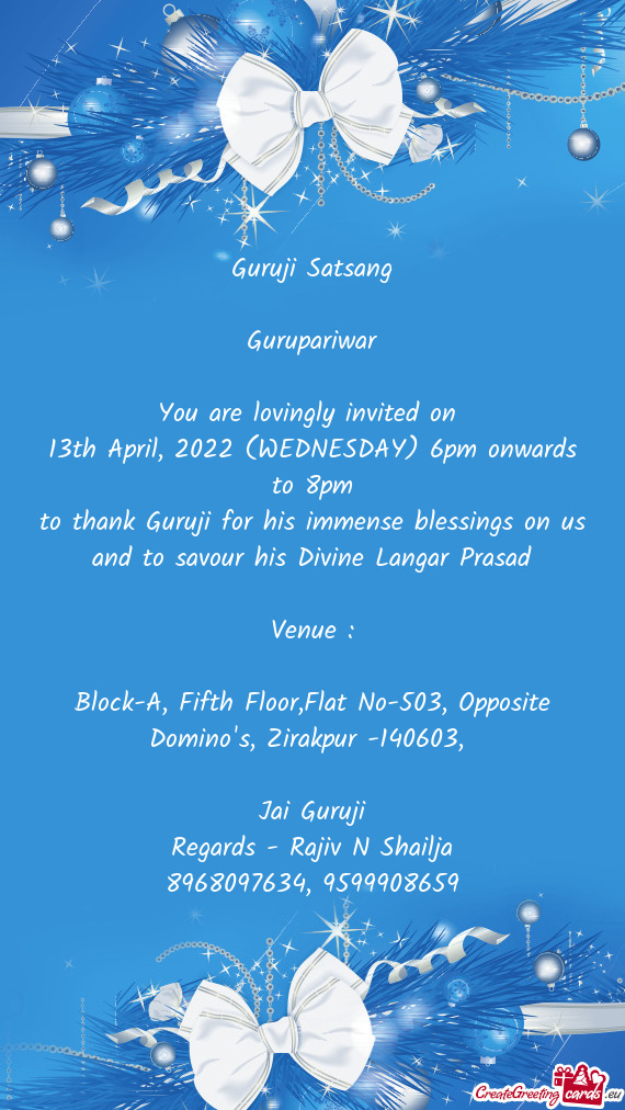 13th April, 2022 (WEDNESDAY) 6pm onwards to 8pm