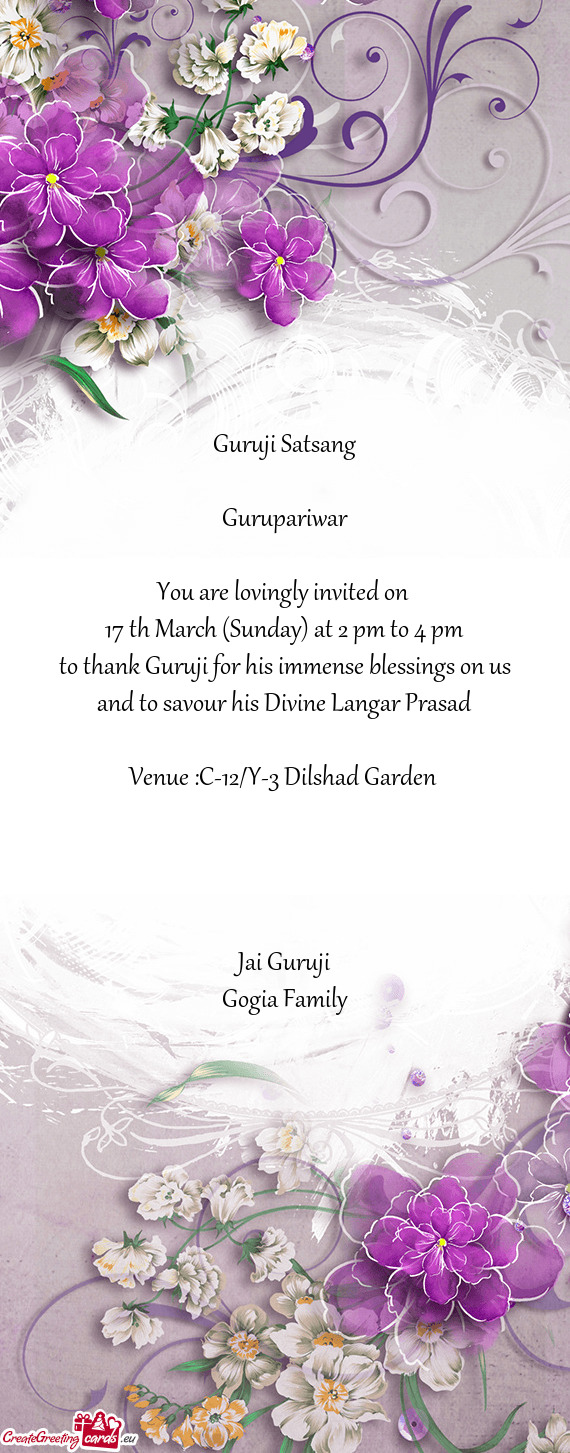 17 th March (Sunday) at 2 pm to 4 pm