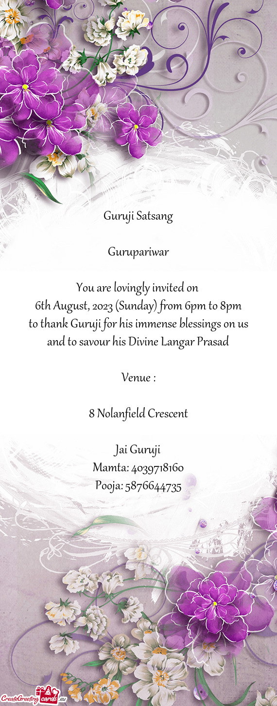 6th August, 2023 (Sunday) from 6pm to 8pm