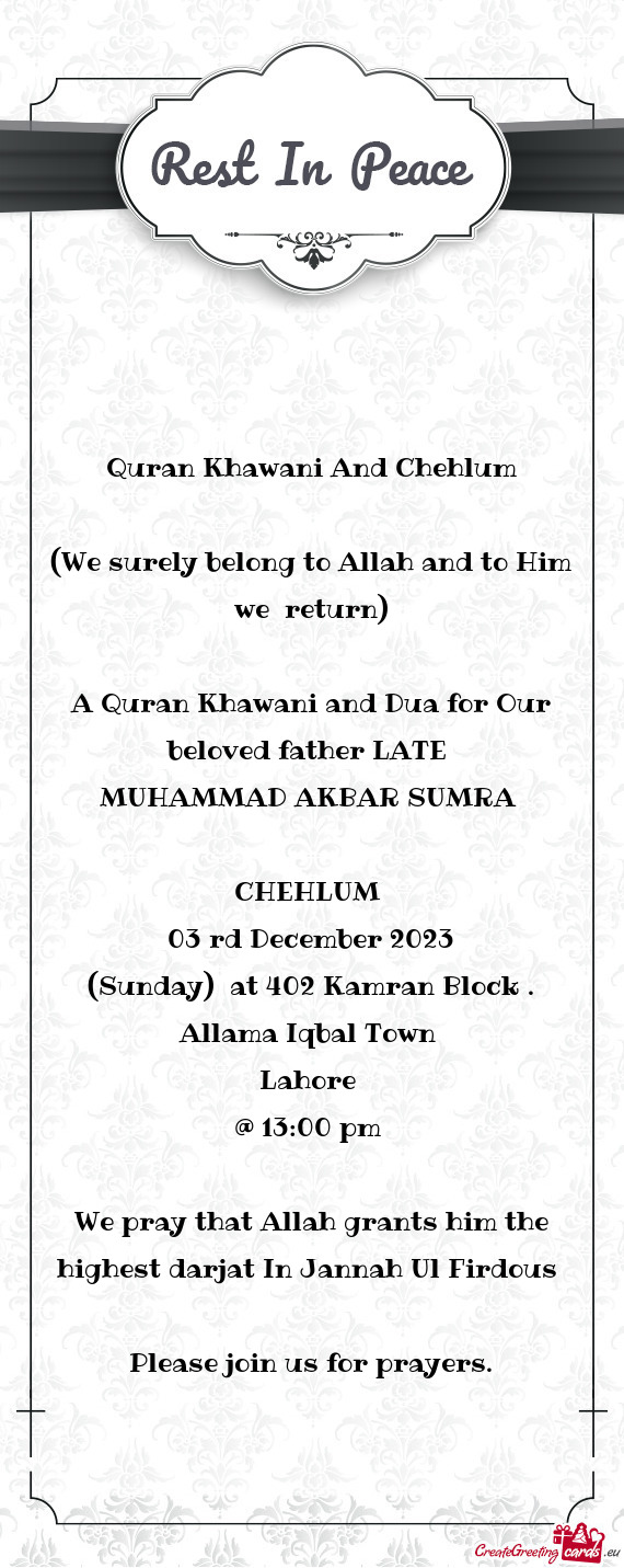A Quran Khawani and Dua for Our beloved father LATE