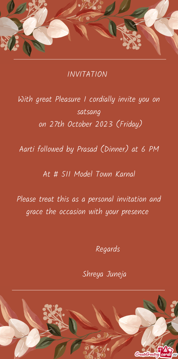 Aarti followed by Prasad (Dinner) at 6 PM