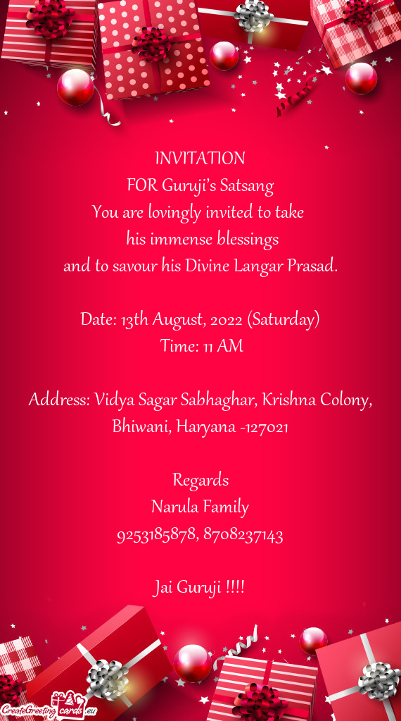 Address: Vidya Sagar Sabhaghar, Krishna Colony, Bhiwani, Haryana -127021