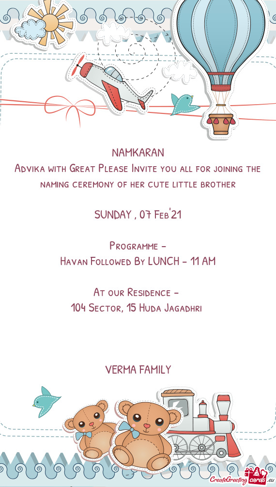 Advika with Great Please Invite you all for joining the naming ceremony of her cute little brother