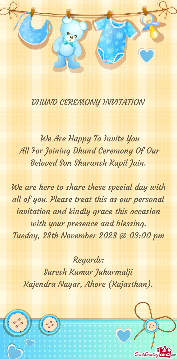 All For Joining Dhund Ceremony Of Our Beloved Son Sharansh Kapil Jain