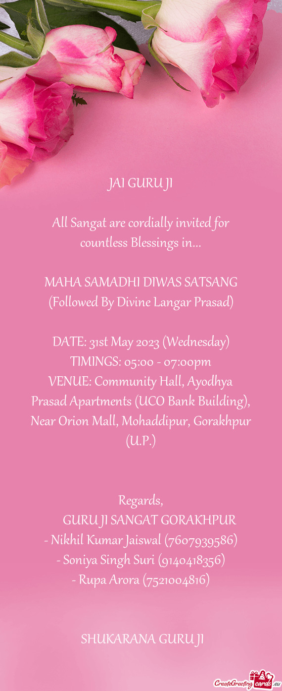 All Sangat are cordially invited for countless Blessings in