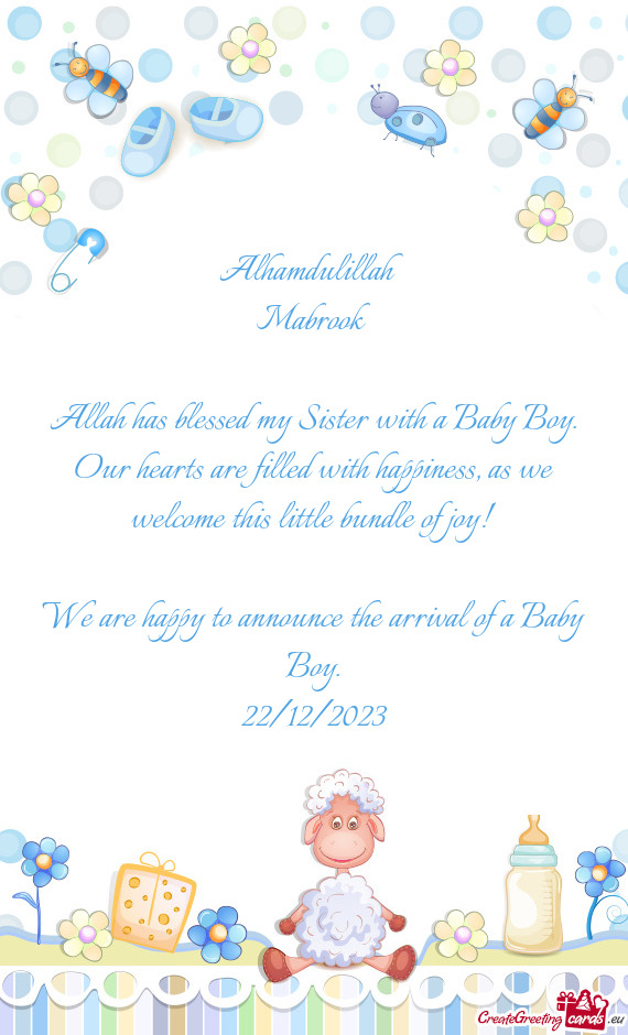 Allah has blessed my Sister with a Baby Boy. Our hearts are filled with happiness, as we welcome thi