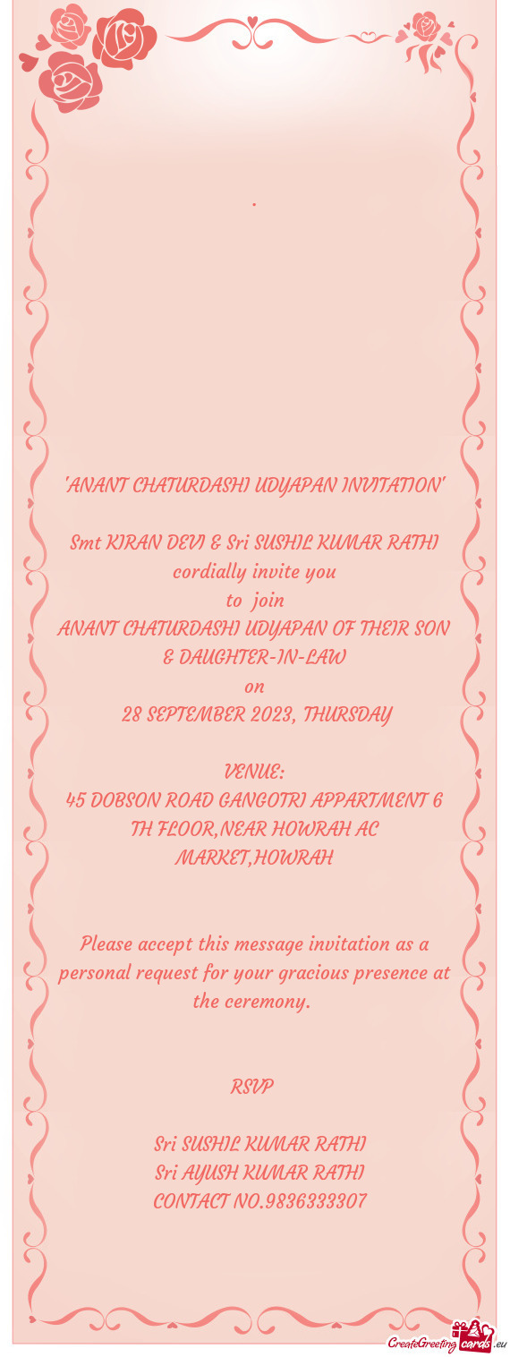 "ANANT CHATURDASHI UDYAPAN INVITATION"