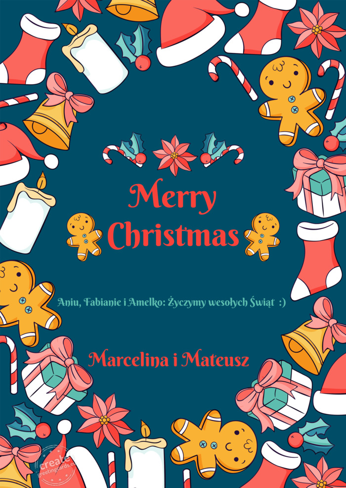 Aniu, Fabianie i Amelko: Życzymy wesołych Świąt :) Marcelina i Mateusz