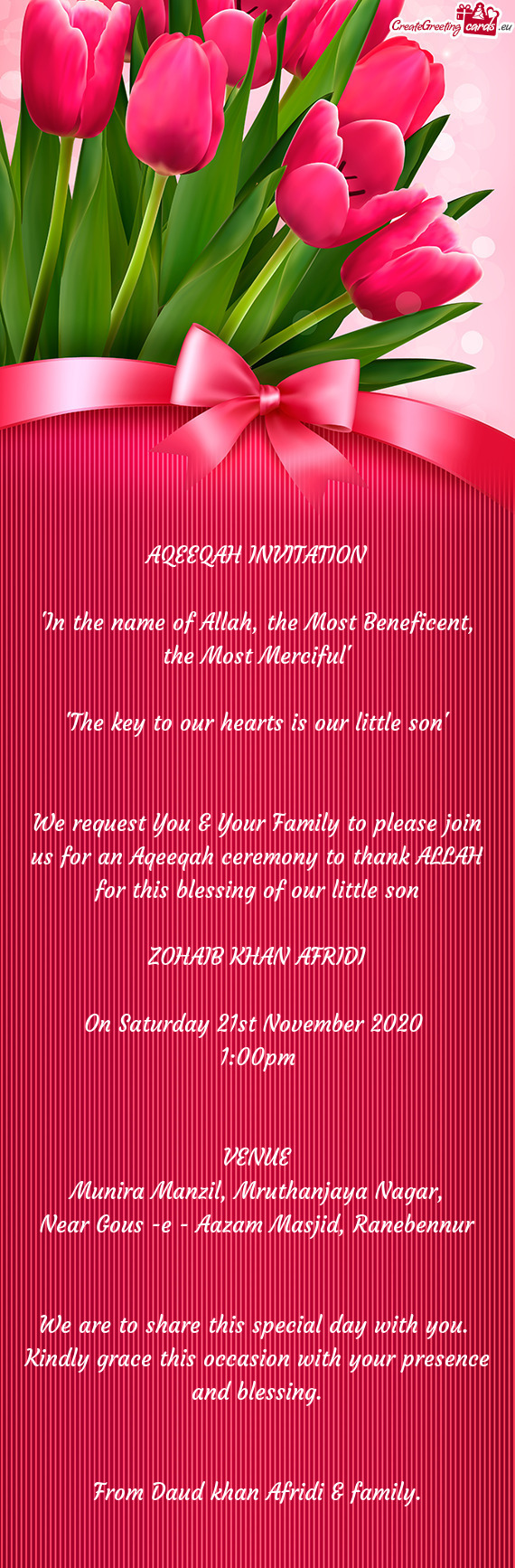 AQEEQAH INVITATION
 
 "In the name of Allah