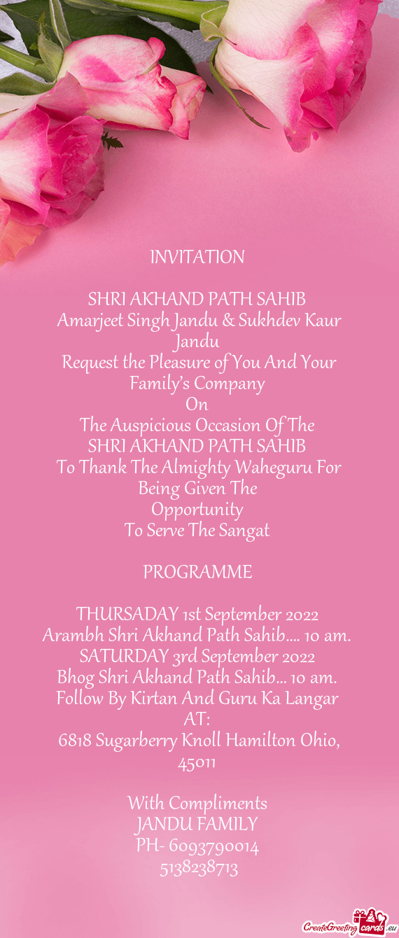 Arambh Shri Akhand Path Sahib…. 10 am