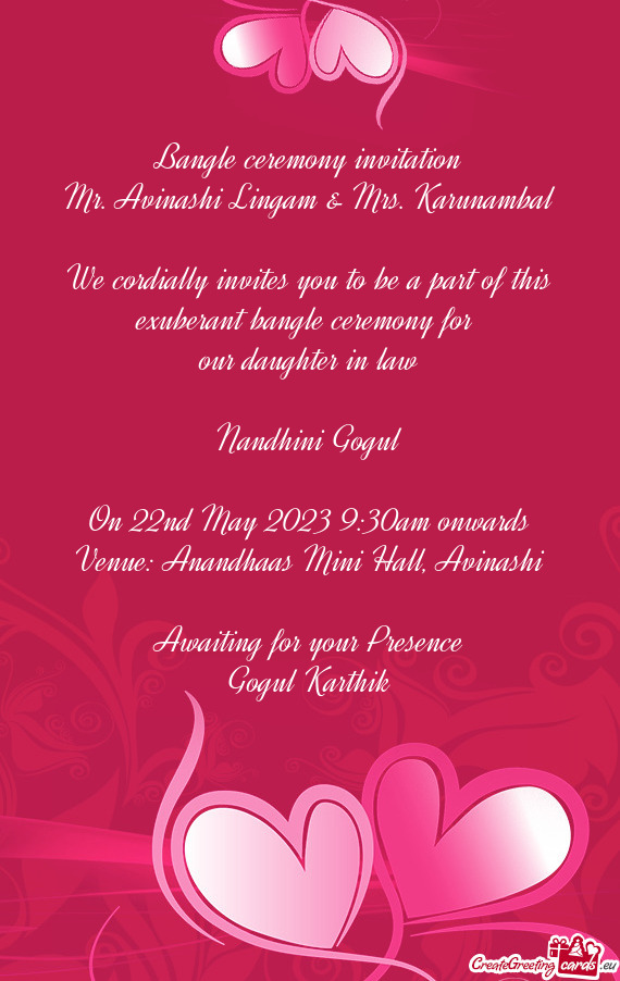 Bangle ceremony invitation Mr