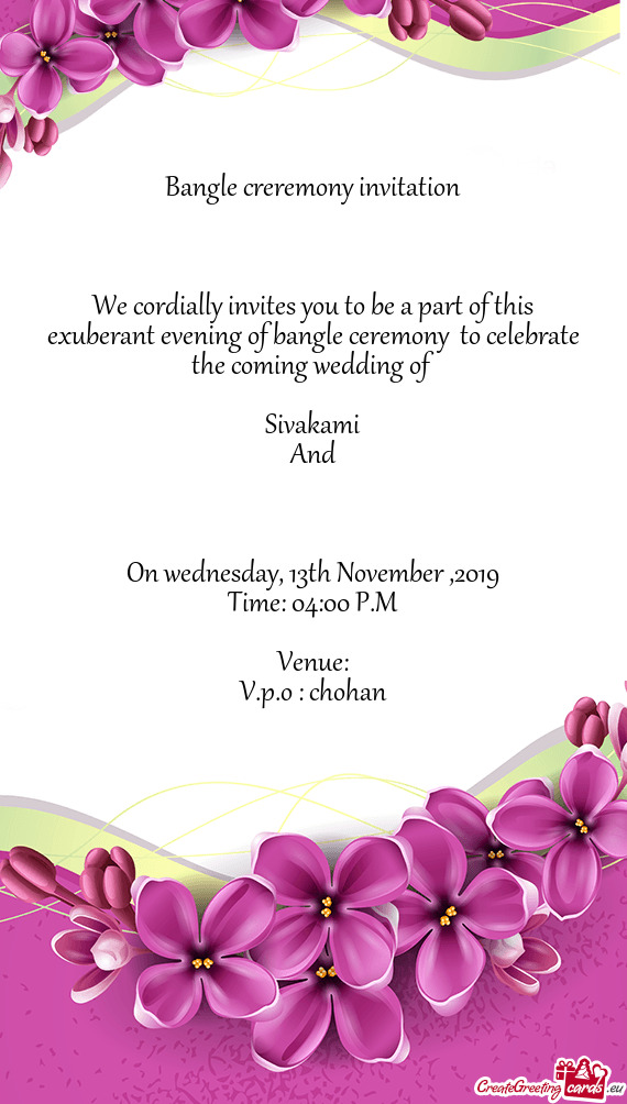 Bangle creremony invitation