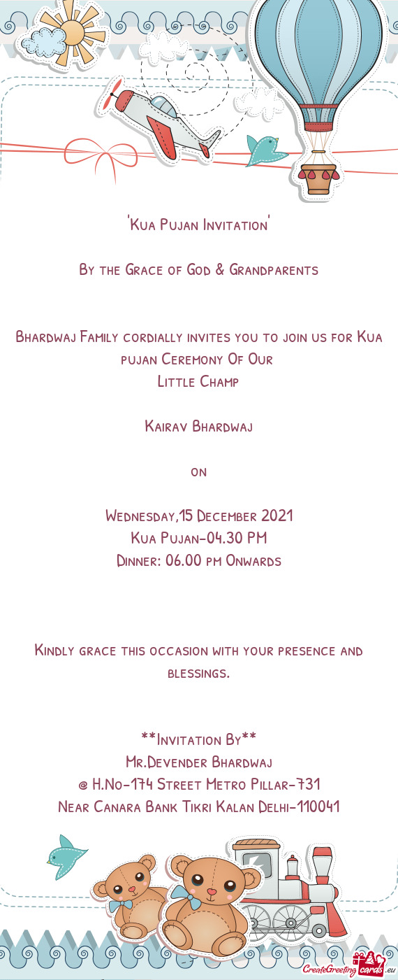 Bhardwaj Family cordially invites you to join us for Kua pujan Ceremony Of Our