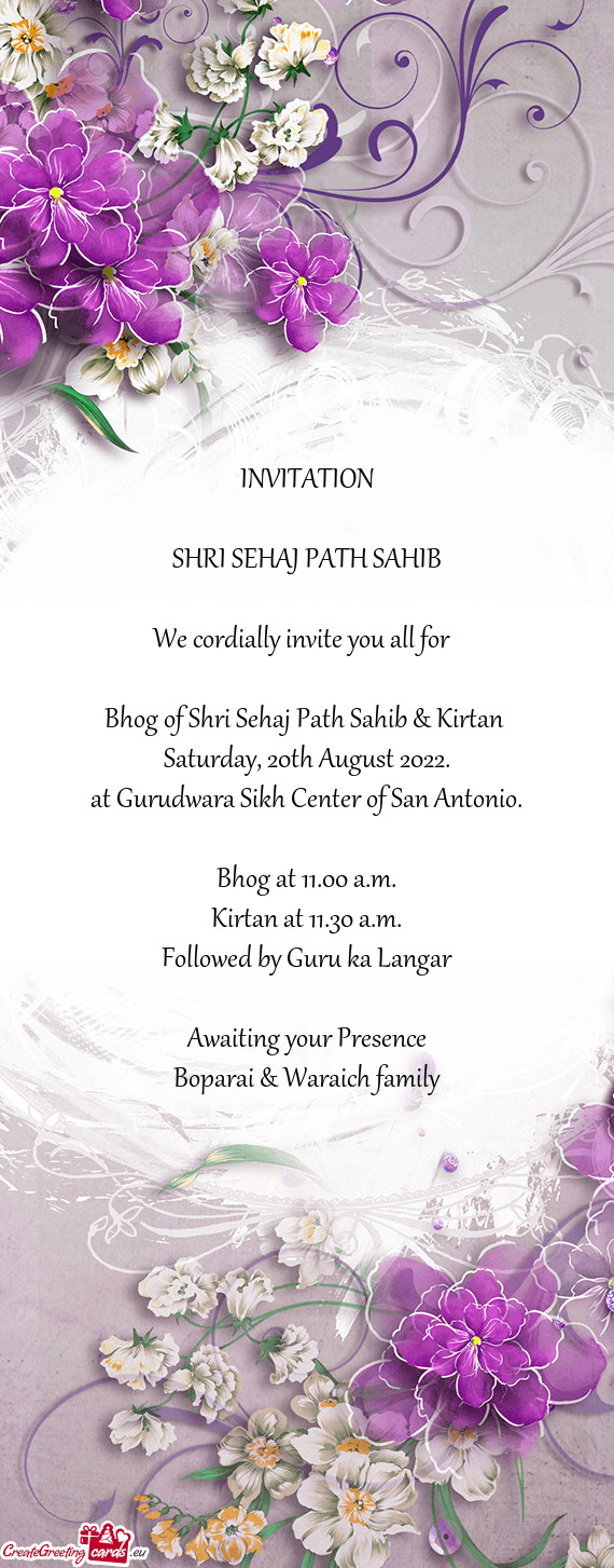 Bhog of Shri Sehaj Path Sahib & Kirtan