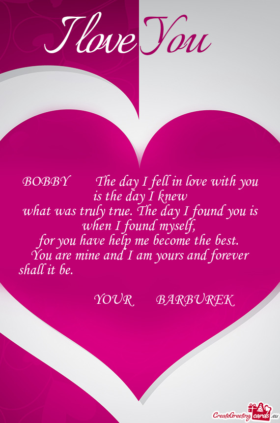 BOBBY  The day I fell in love with you is the day I knew