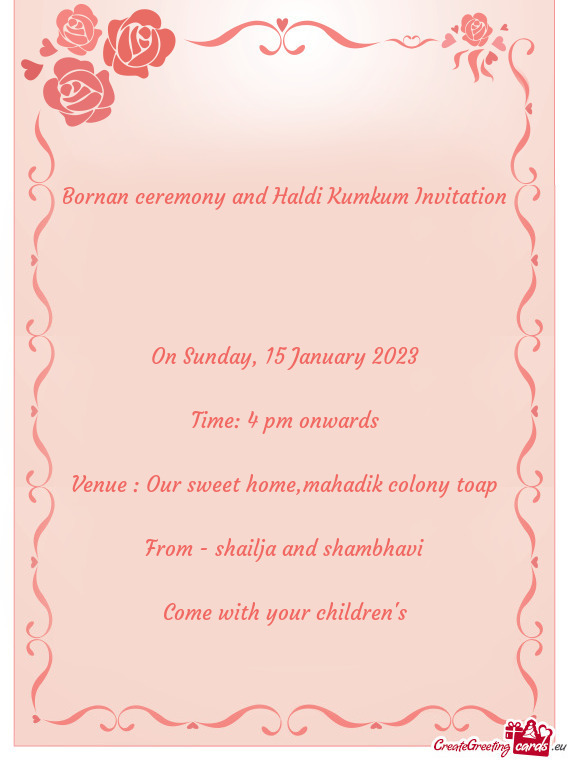 Bornan ceremony and Haldi Kumkum Invitation