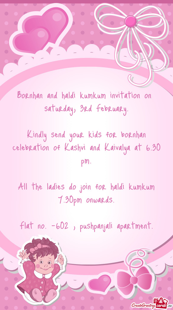 Bornhan and haldi kumkum invitation on saturday, 3rd February