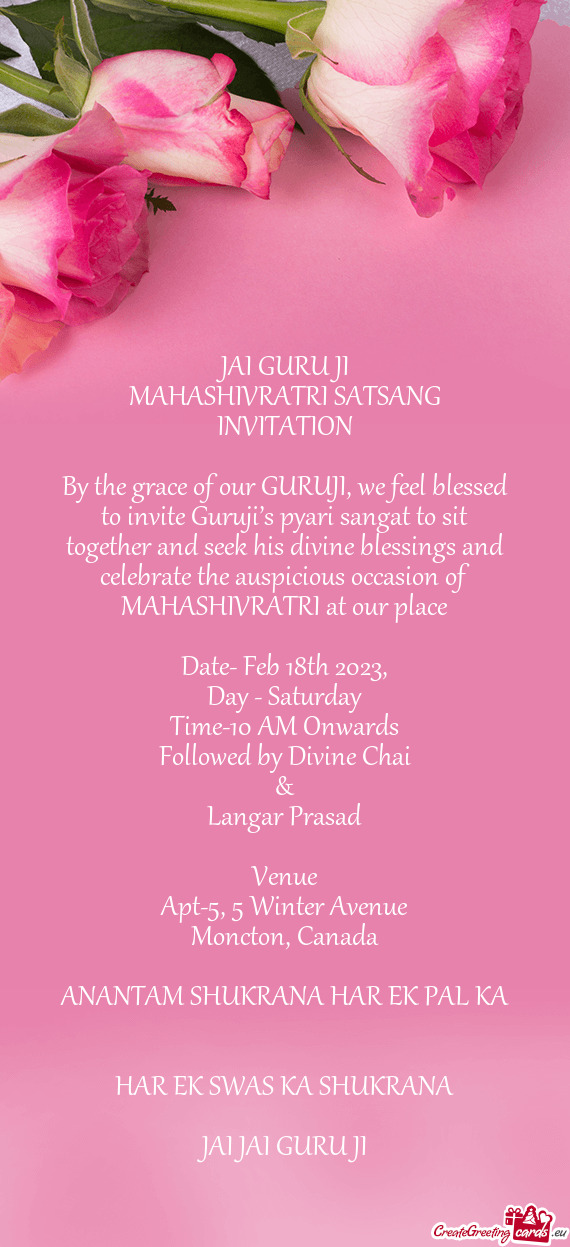 By the grace of our GURUJI, we feel blessed to invite Guruji’s pyari sangat to sit together and se