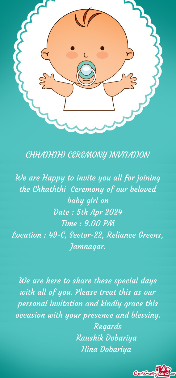 CHHATHTHI CEREMONY INVITATION