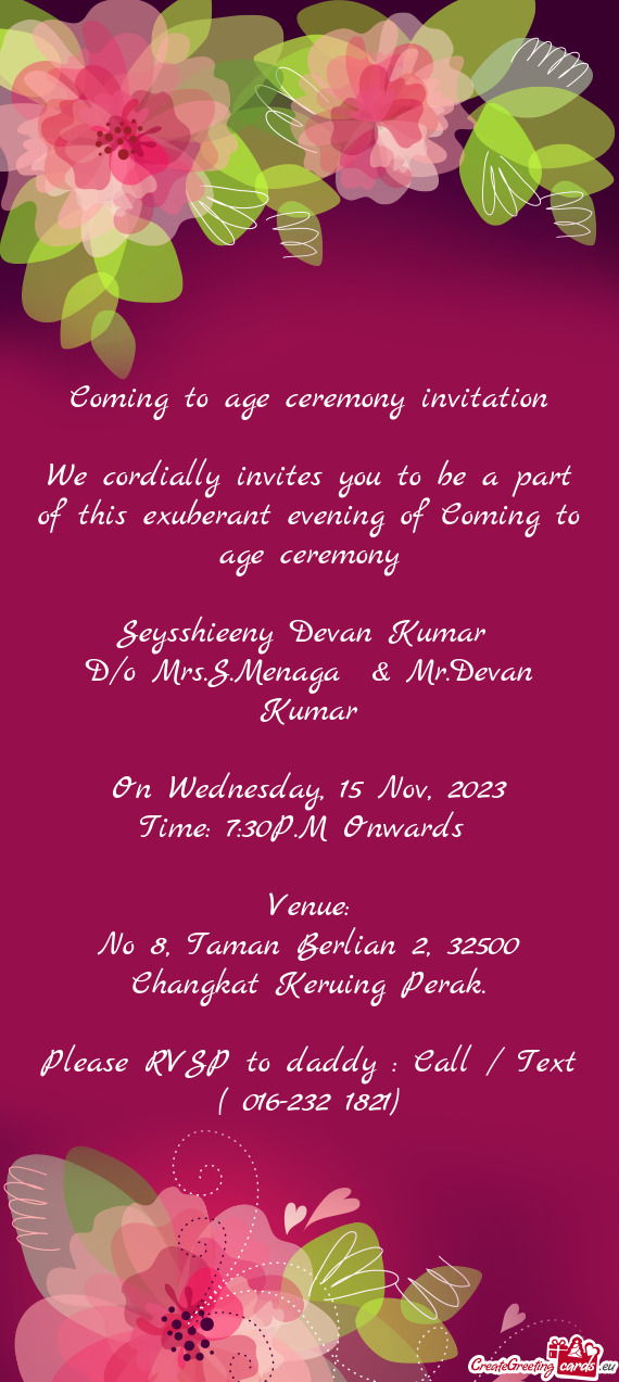 Coming to age ceremony invitation