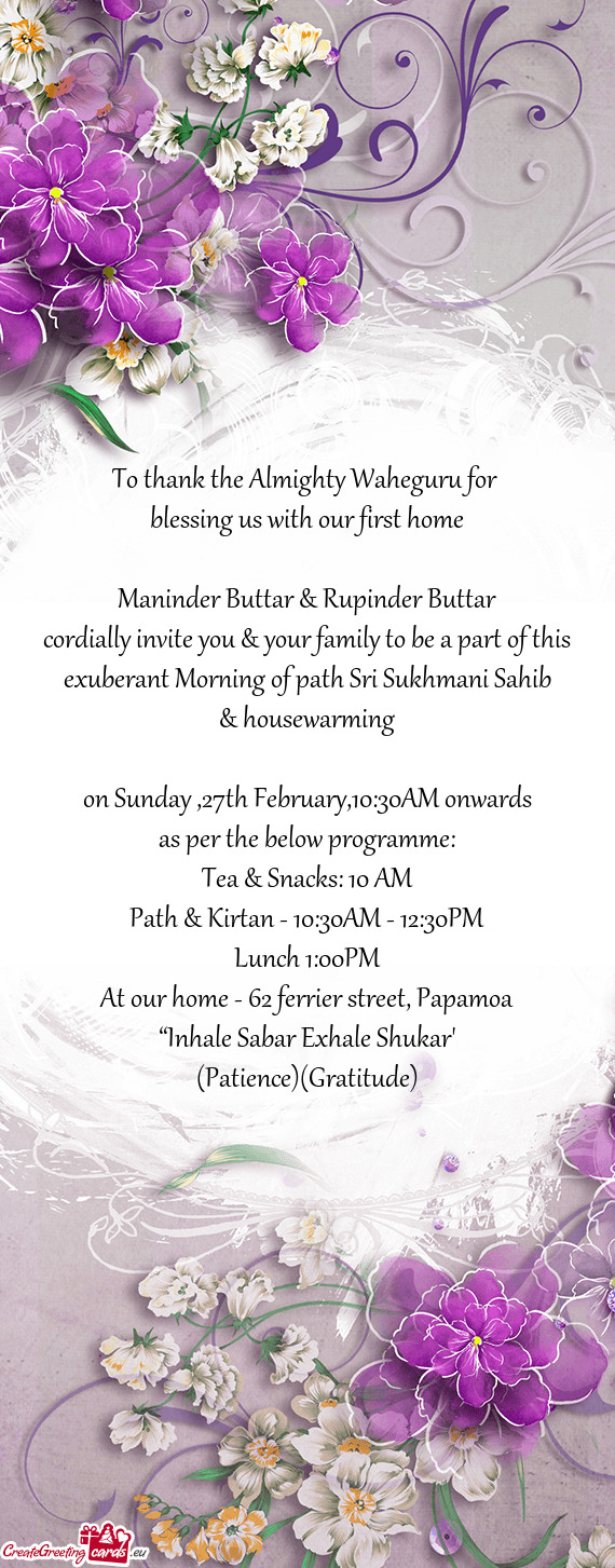Cordially invite you & your family to be a part of this exuberant Morning of path Sri Sukhmani Sahib