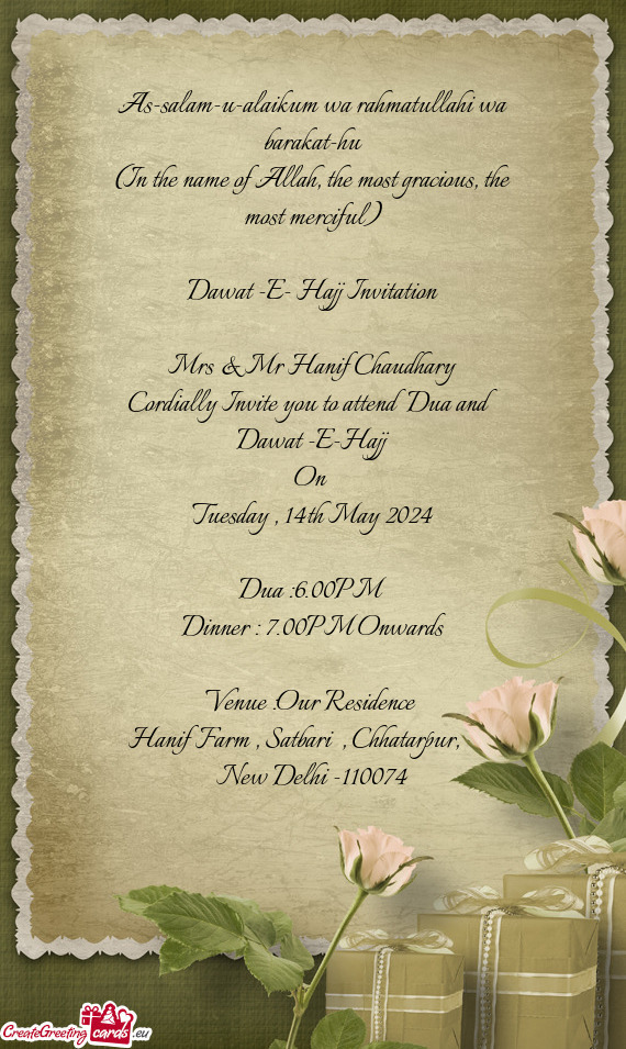 Cordially Invite you to attend Dua and Dawat -E-Hajj