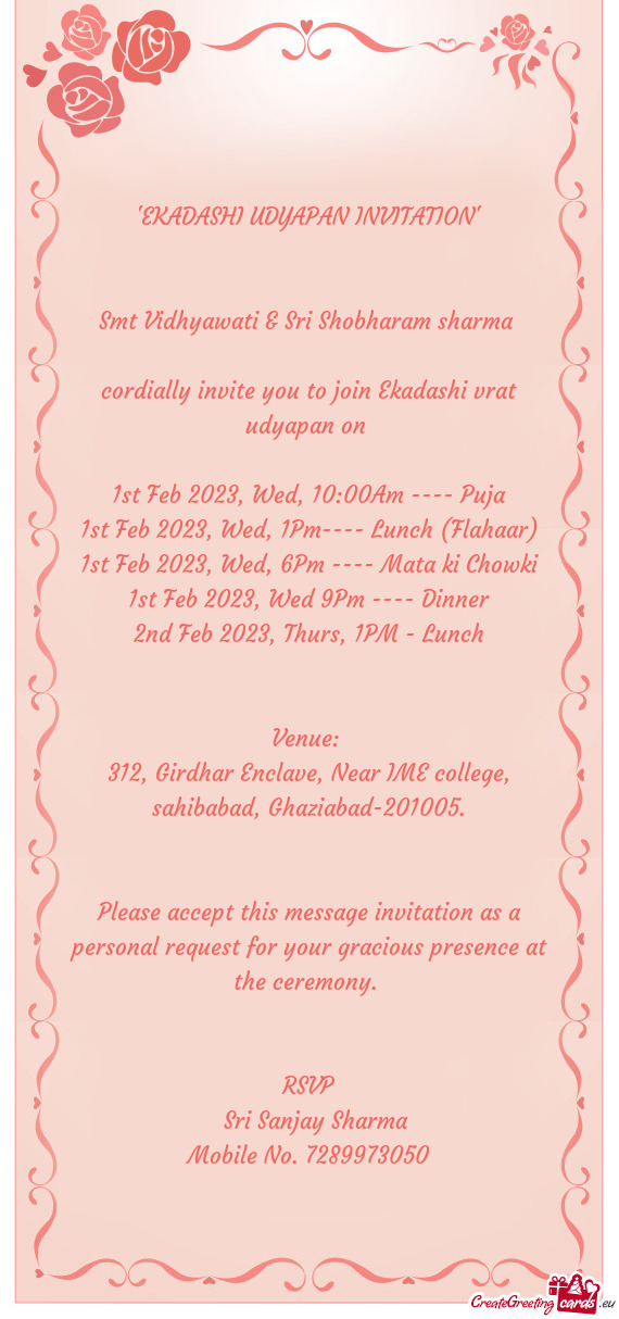 Cordially invite you to join Ekadashi vrat udyapan on