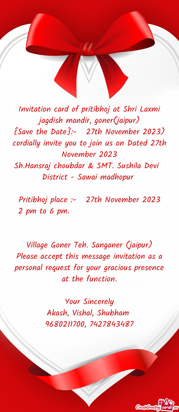 Cordially invite you to join us on Dated 27th November 2023