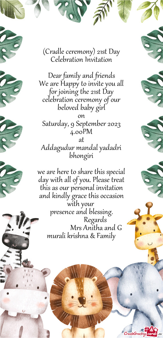 (Cradle ceremony) 21st Day Celebration Invitation