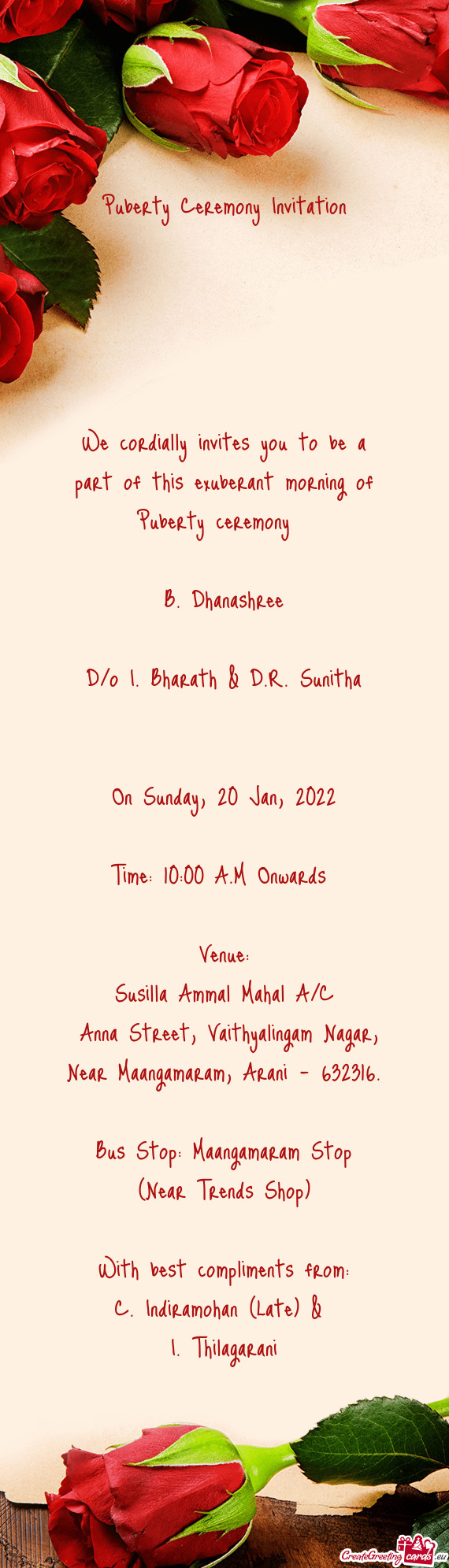 D/o I. Bharath & D.R. Sunitha