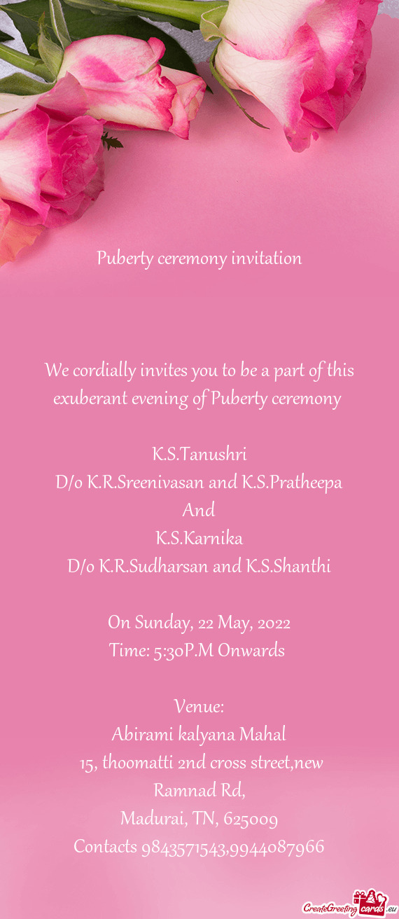 D/o K.R.Sreenivasan and K.S.Pratheepa