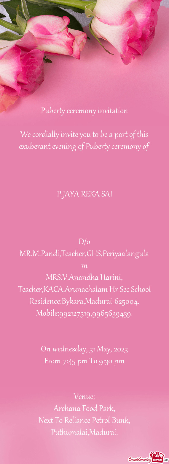 D/o MR.M.Pandi,Teacher,GHS,Periyaalangulam