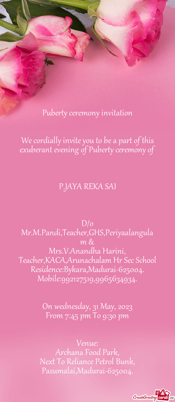 D/o Mr.M.Pandi,Teacher,GHS,Periyaalangulam &