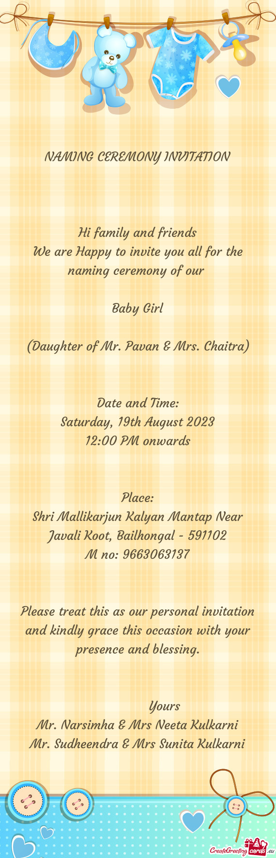 (Daughter of Mr. Pavan & Mrs. Chaitra)