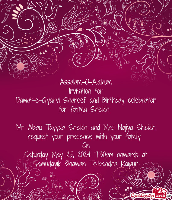 Dawat-e-Gyarvi Shareef and Birthday celebration for Fatima Sheikh