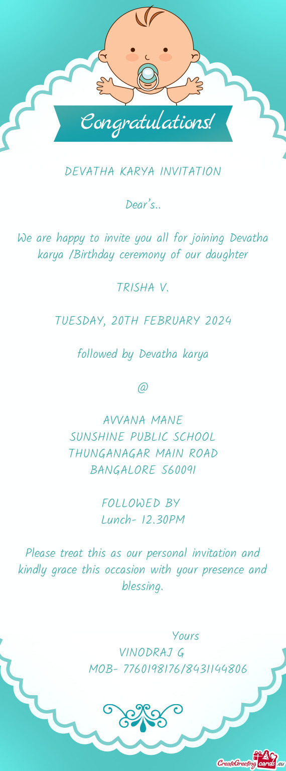 DEVATHA KARYA INVITATION