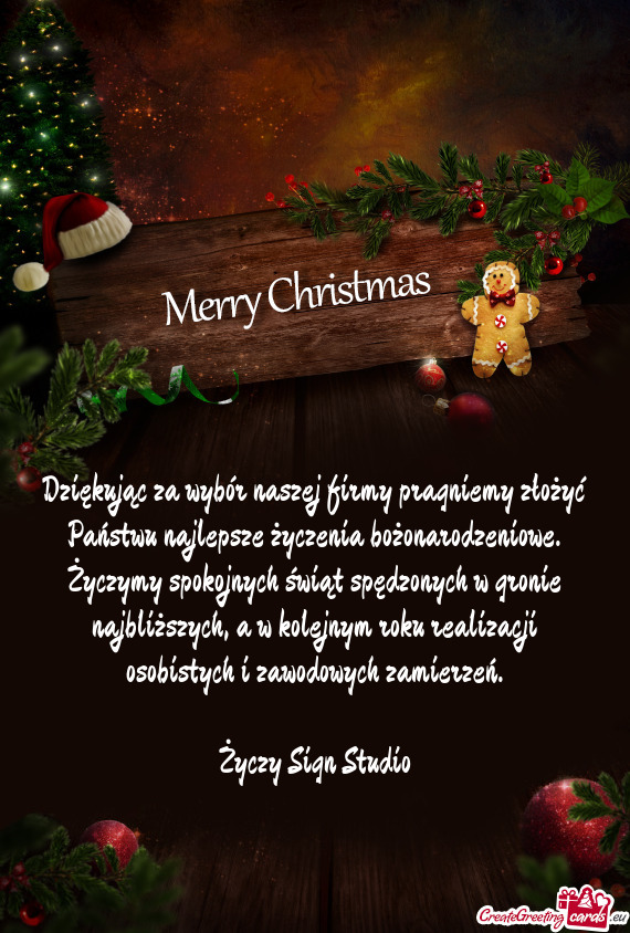 Dziękując za wybór naszej firmy pragniemy złożyć Państwu najlepsze życzenia bożonarodzeniow