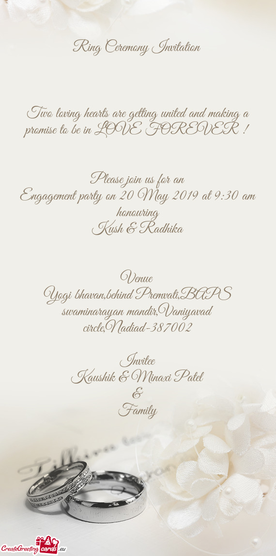 Engagement party on 20 May 2019 at 9:30 am honouring