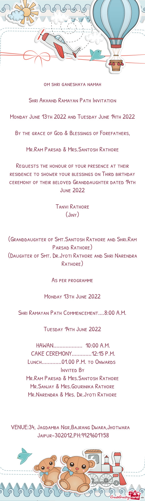 Eremony of their beloved Granddaughter dated 14th June 2022
