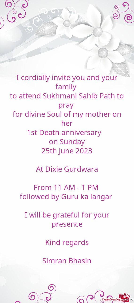 For divine Soul of my mother on her