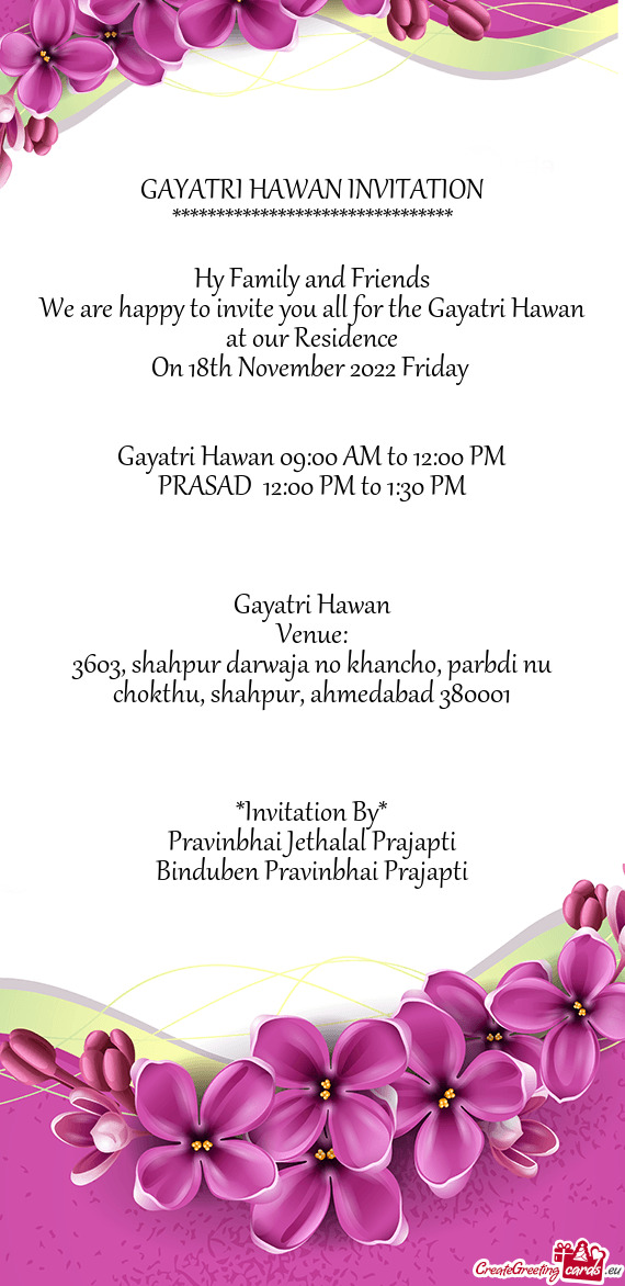 GAYATRI HAWAN INVITATION