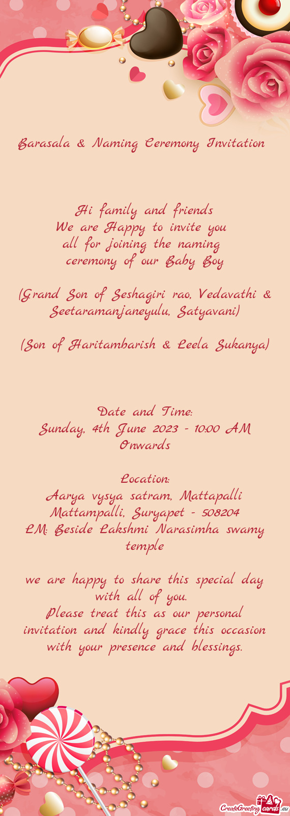 (Grand Son of Seshagiri rao, Vedavathi & Seetaramanjaneyulu, Satyavani)