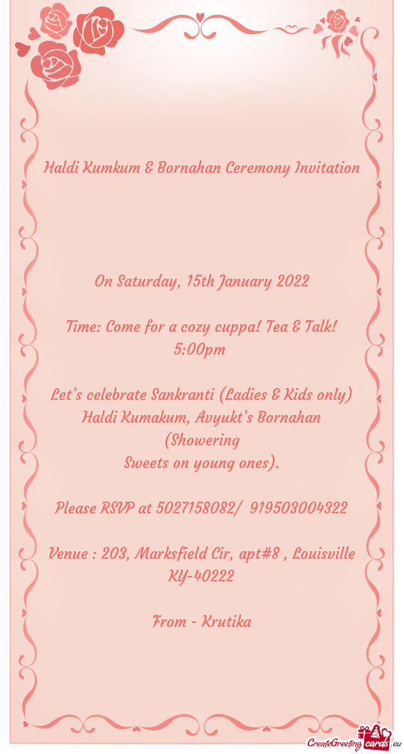 Haldi Kumkum Bornahan Ceremony Invitation Free Cards