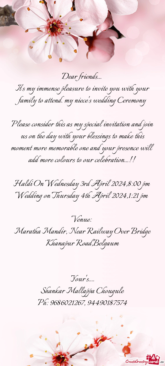 Haldi On Wednesday 3rd April 2024,8:00 pm