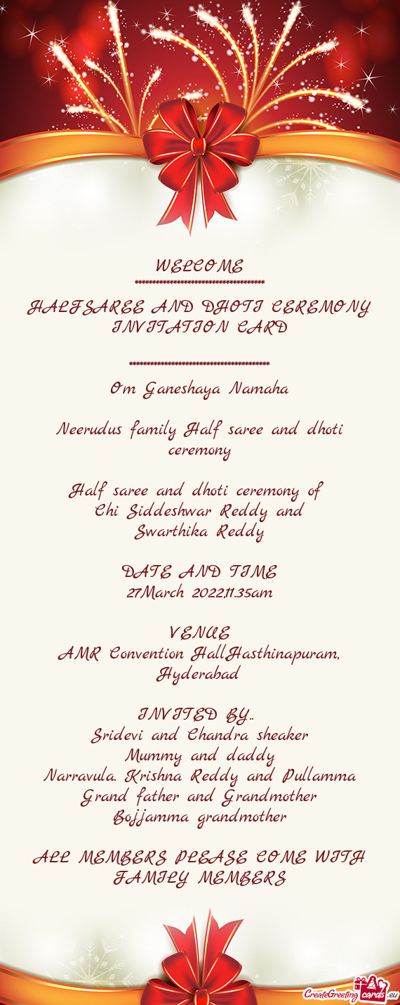 Halfsaree And Dhoti Ceremony Invitation Card Free Cards