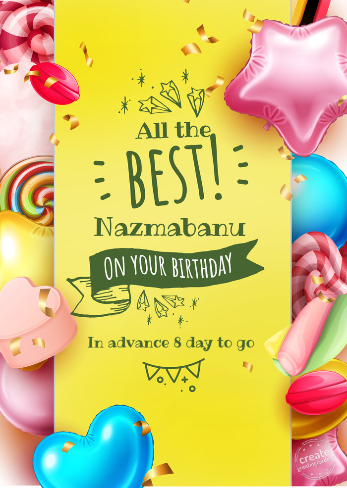 Happy birthday to Nazmabanu. In advance 8 day to go