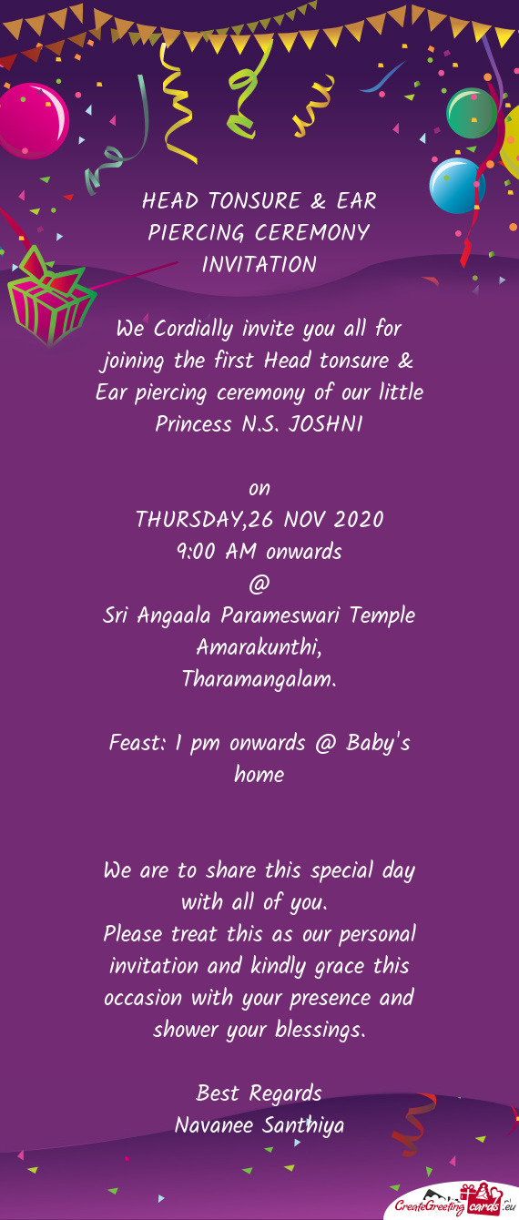 Head tonsure & Ear piercing ceremony of our little Princess N